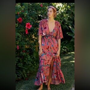 Anthropologie Pink Floral Embroidered Dress